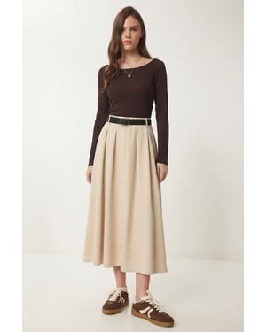 Gürtelter Midirock mit hoher Taille