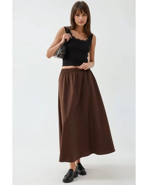 Elastischer Taillenslip Midi-Rock mit Taschen