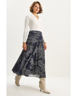 Hoch taillierter Midi-Rock mit ethnischem Print