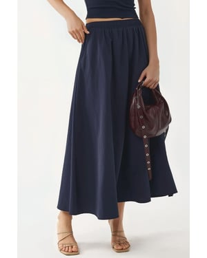 Elastischer Taillen-Midi-Rock mit Taschen
