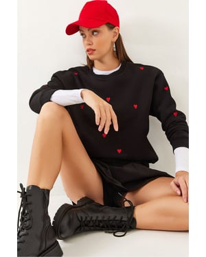 Besticktes Sweatshirt mit Rundhalsausschnitt und entspannter Passform