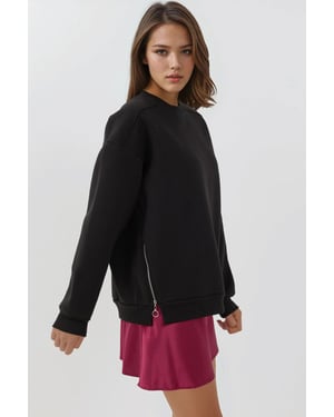 Texturiertes Sweatshirt mit Rundhalsausschnitt und Reißverschlussdetails
