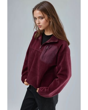 Reißverschluss-Kragen Plüschstrick-Sweatshirt mit Tasche