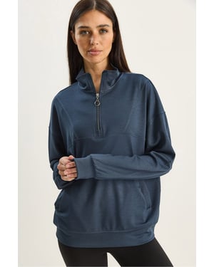 Lässiger Fit Zipper-Kragen Strick-Sweatshirt