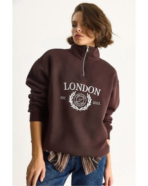 Reißverschlusskragen Bedrucktes Relaxed Fit Sweatshirt