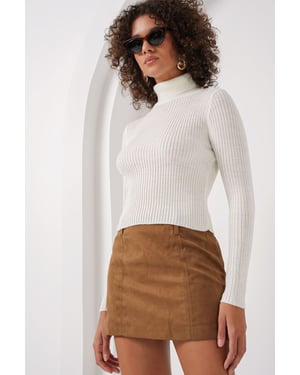 Strickpullover mit Struktur und Stehkragen, cropped