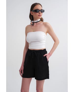 Hochtaillierte strukturierte Baumwollshorts
