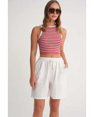Hochtaillierte Baumwoll-Shorts mit Kordelzug
