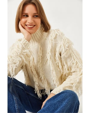 Rüschenkragen Cropped Pullover