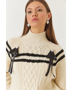 Rollkragen Baklava Strickpullover mit Banddetail
