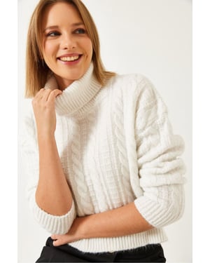 Strukturierter Rollkragen-Cropped-Pullover
