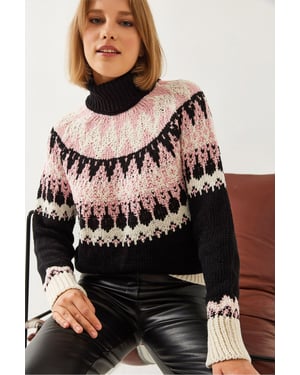 Rollkragen-Jacquard-Strickpullover