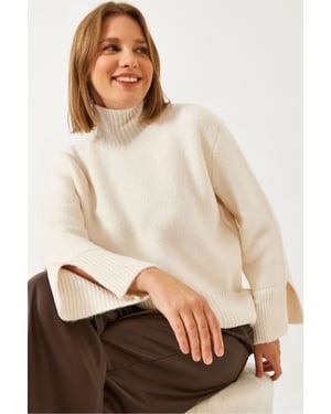 Rollkragen-Relaxed-Fit-Pullover mit Schlitzdetails
