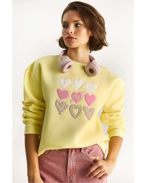 Herz-Patch-Applikation Lässiger Schnitt Rundhals Sweatshirt