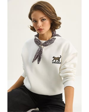 Rundhals-Sweatshirt mit Druckaccessoire