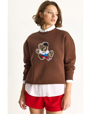 Gestickter Rundhalsausschnitt Langarm-Sweatshirt