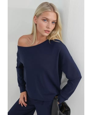 Busem Sweatshirt im Relaxed Fit mit asymmetrischem Kragen - Marineblau