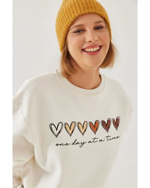 Herz-Muster Crew-Neck Sweatshirt