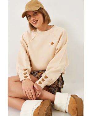 Gestickter Rundhalsausschnitt Langarm-Sweatshirt