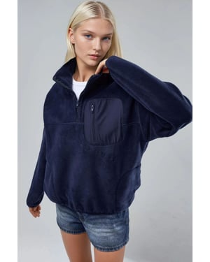 Reißverschlusskragen Plüschstrick-Sweatshirt mit Tasche