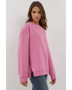 Strukturiertes Rundhals-Sweatshirt mit Reißverschlussdetails
