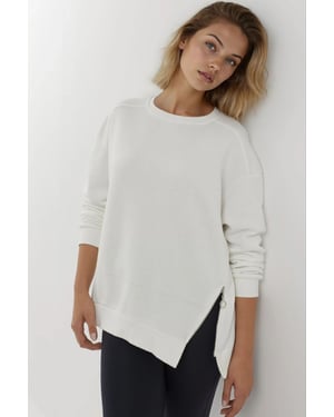 Strukturiertes Sweatshirt mit Rundhalsausschnitt und Reißverschlussdetails