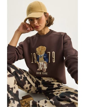 Lässiger Hoodie mit Druck und Rundhalsausschnitt