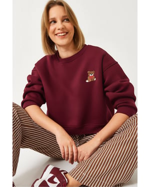 Gesticktes Cropped Sweatshirt mit Schleife