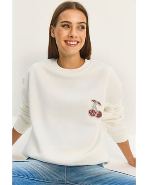 Bestickter Rundhalsausschnitt Sweatshirt