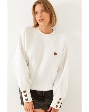 Besticktes Rundhals-Langarm-Sweatshirt