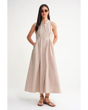 Knopfkragen Maxi-Kleid