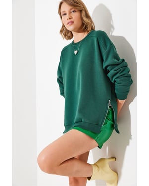 Crew Neck Sweatshirt mit Reißverschlussdetails