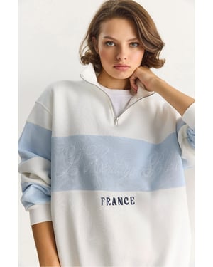 Bedrucktes Relaxed Fit Polo Sweatshirt