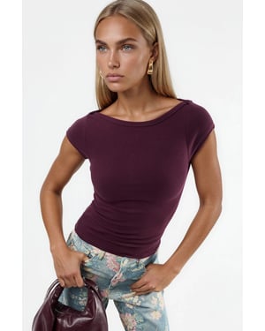 Busem Slim-Fit Bluse mit Boot-Ausschnitt - Lila