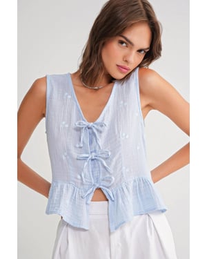Strukturiertes V-Ausschnitt-Crop-Top mit Schleife