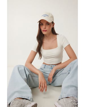Slim Fit Quadratkragen Strickkurzbluse
