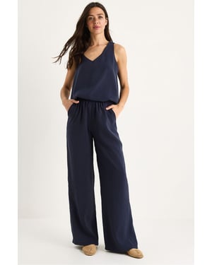 V-Ausschnitt Baumwollbluse-Hosen Zweiteiliges Set