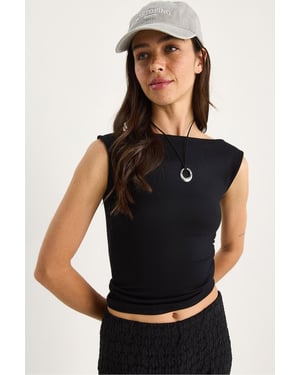 Raffiniertes Boot-Ausschnitt Enges Cropped Top