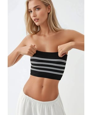 Streifiges, geripptes, trägerloses Crop-Top