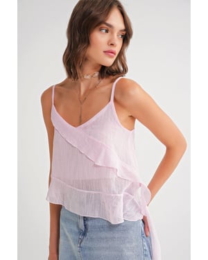 Rüschentexturiertes V-Ausschnitt Crop-Top