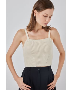 Quadratischer Kragen Rippstrick Crop-Top
