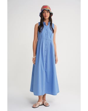Knopfbug Tippet-Kragen Maxikleid
