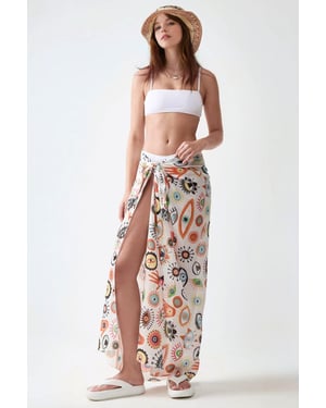 Langes bedrucktes Strandcover-up