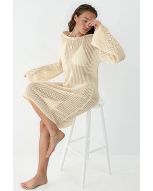 100% Baumwolle Midi Strickstrandkleid