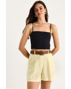 Leinenmischung Entspannt Geschnittene Weite Shorts mit Taschen
