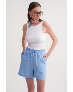 Hochtaillierte strukturierte Baumwollshorts