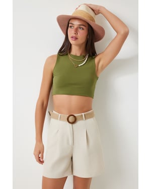 Hochtaillierte Weite Baumwollshorts