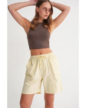 Hohe Taille Baumwoll-Shorts mit Kordelzug