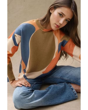 Jacquard-Strickpullover mit Rundhalsausschnitt