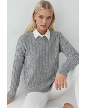 Dicker Haarzopf Strickpullover mit Rundhalsausschnitt